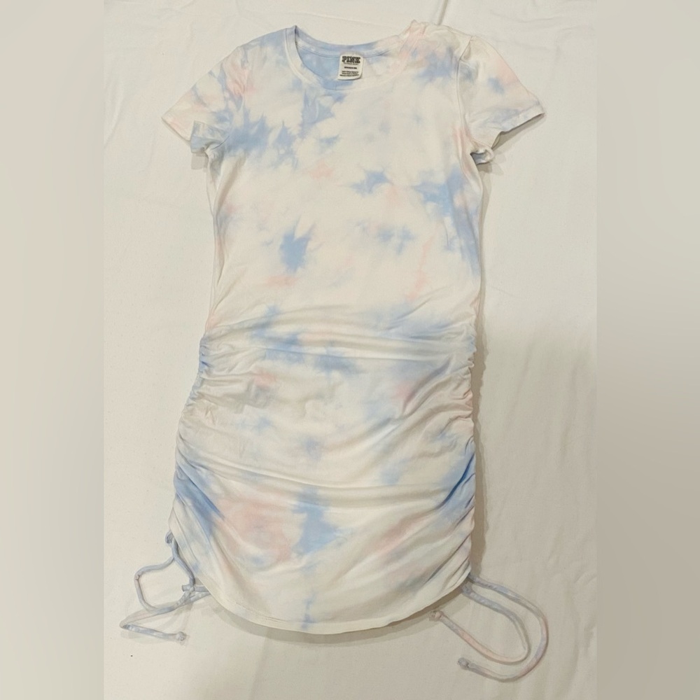 PINK Tie-Dye Ruched Dress